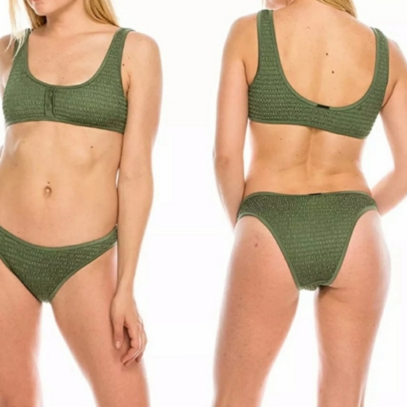 Kendal and Kylie Smocked Thermal Faux Button Scoopneck Bikini Top NWT Me… - Picture 3 of 16